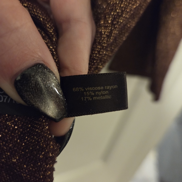 The Limited: Rusty Copper Metallic 3/4 Sleeve Knotted Neck Top/Blouse.  Size XL. - Picture 11 of 16